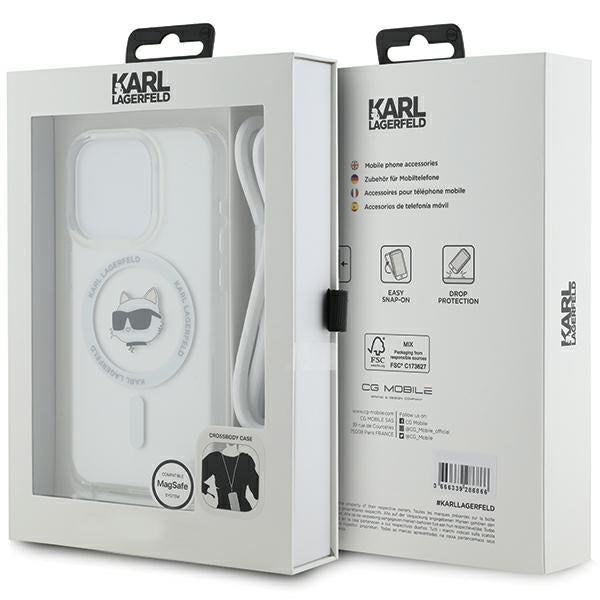 Puzdro MagSafe pre Apple iPhone 14 Pro, Karl Lagerfeld, IML Crossbody Choupette's Head with Strap, Transparentné