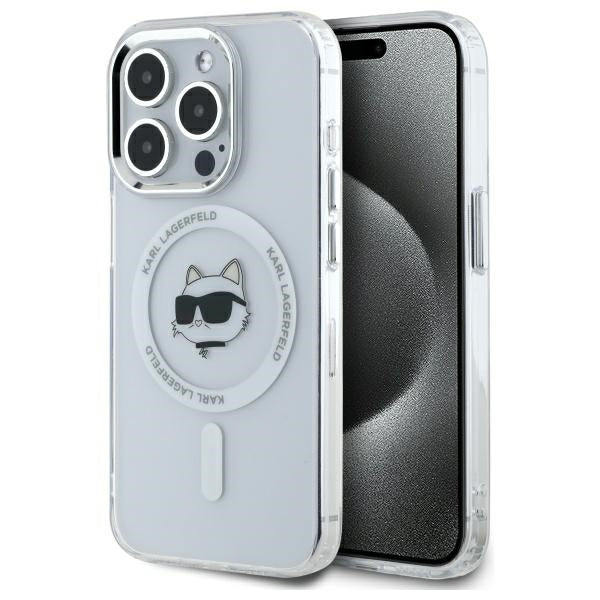 Puzdro MagSafe pre Apple iPhone 14 Pro, Karl Lagerfeld, IML Metal Choupette's Head, Biela