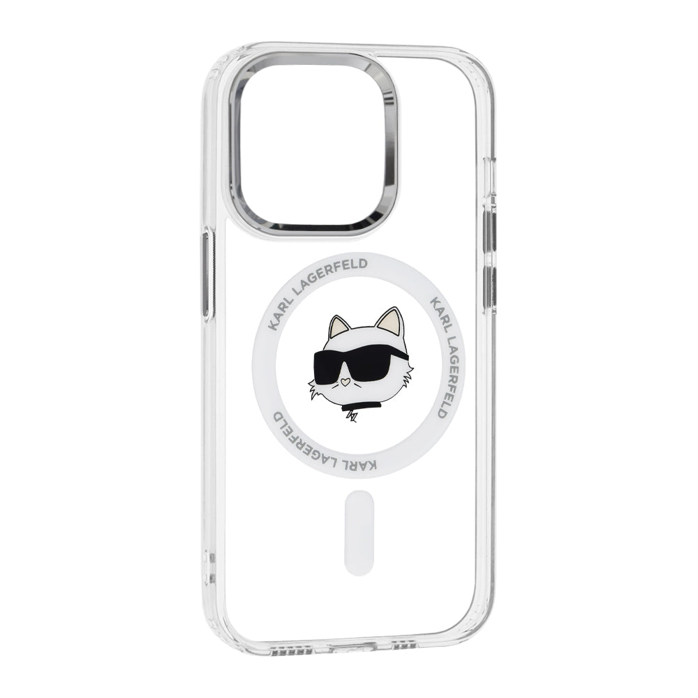 Puzdro MagSafe pre Apple iPhone 14 Pro, Karl Lagerfeld, IML Metal Choupette's Head, Biela