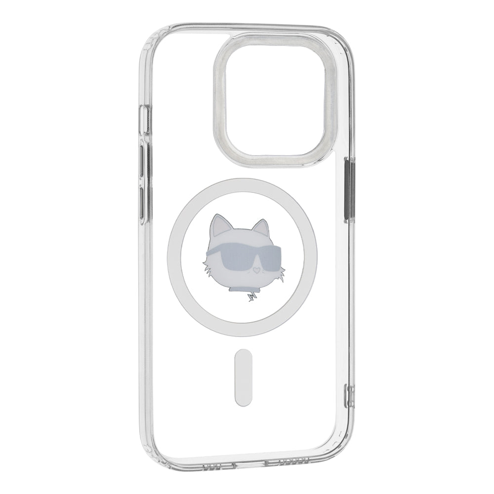 Puzdro MagSafe pre Apple iPhone 14 Pro, Karl Lagerfeld, IML Metal Choupette's Head, Biela