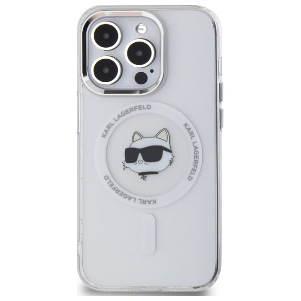 Puzdro MagSafe pre Apple iPhone 14 Pro, Karl Lagerfeld, IML Metal Choupette's Head, Biela