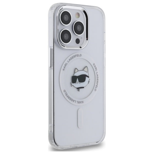 Puzdro MagSafe pre Apple iPhone 14 Pro, Karl Lagerfeld, IML Metal Choupette's Head, Biela