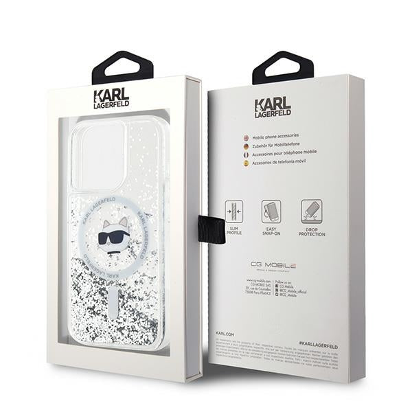 Puzdro MagSafe pre Apple iPhone 14 Pro, Karl Lagerfeld, Liquid Glitter Choupette's Head, Transparentné