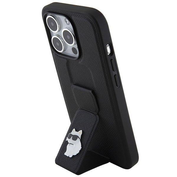 Puzdro MagSafe pre Apple iPhone 14 Pro, Karl Lagerfeld, Saffiano Gripstand Choupette, Čierne