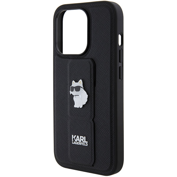 Puzdro MagSafe pre Apple iPhone 14 Pro, Karl Lagerfeld, Saffiano Gripstand Choupette, Čierne