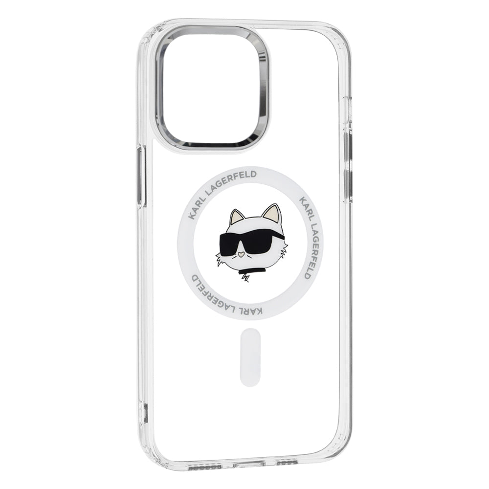 Puzdro MagSafe pre Apple iPhone 14 Pro Max, Karl Lagerfeld, IML Metal Choupette's Head, Biela