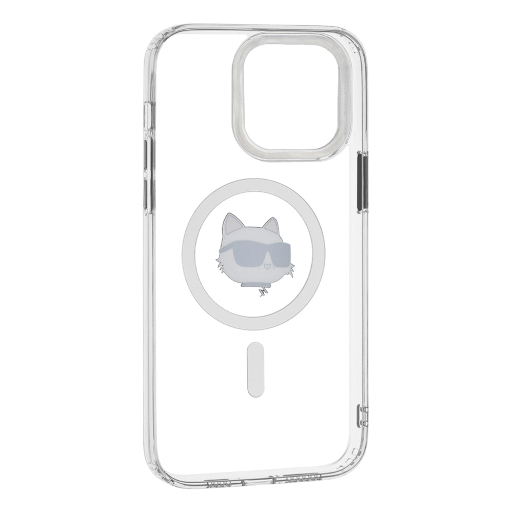 Puzdro MagSafe pre Apple iPhone 14 Pro Max, Karl Lagerfeld, IML Metal Choupette's Head, Biela