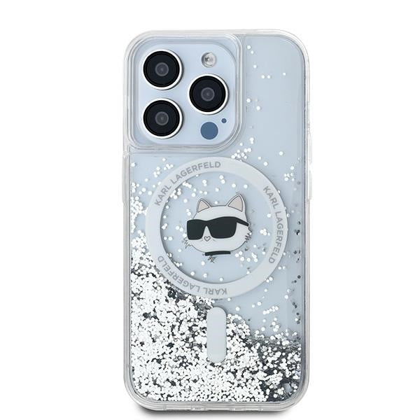 Puzdro MagSafe pre Apple iPhone 14 Pro Max, Karl Lagerfeld, Liquid Glitter Choupette's Head, Transparentné