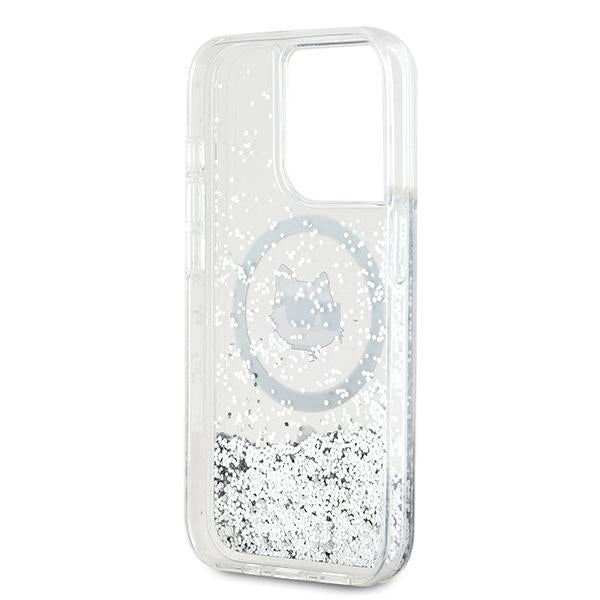 Puzdro MagSafe pre Apple iPhone 14 Pro Max, Karl Lagerfeld, Liquid Glitter Choupette's Head, Transparentné