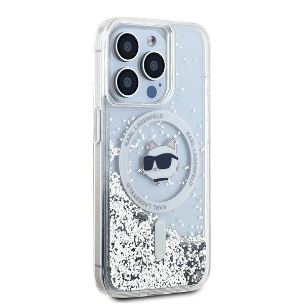 Puzdro MagSafe pre Apple iPhone 14 Pro Max, Karl Lagerfeld, Liquid Glitter Choupette's Head, Transparentné