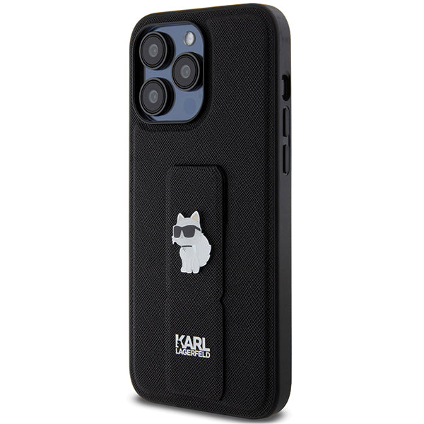 Puzdro MagSafe pre Apple iPhone 14 Pro Max, Karl Lagerfeld, Saffiano Gripstand Choupette, Čierne