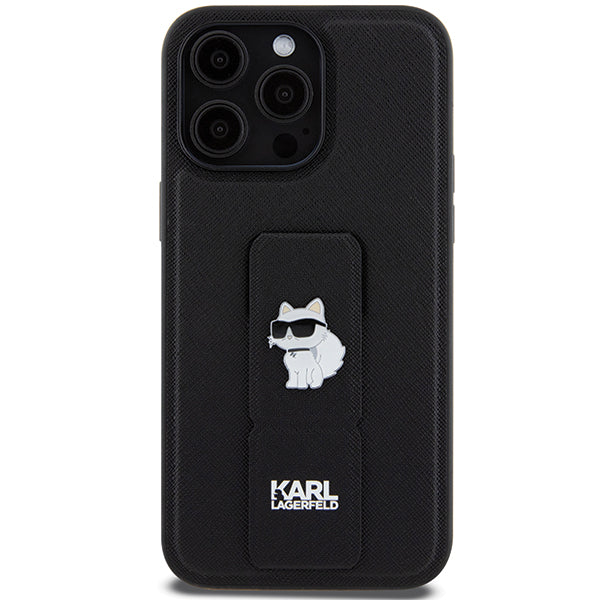 Puzdro MagSafe pre Apple iPhone 14 Pro Max, Karl Lagerfeld, Saffiano Gripstand Choupette, Čierne