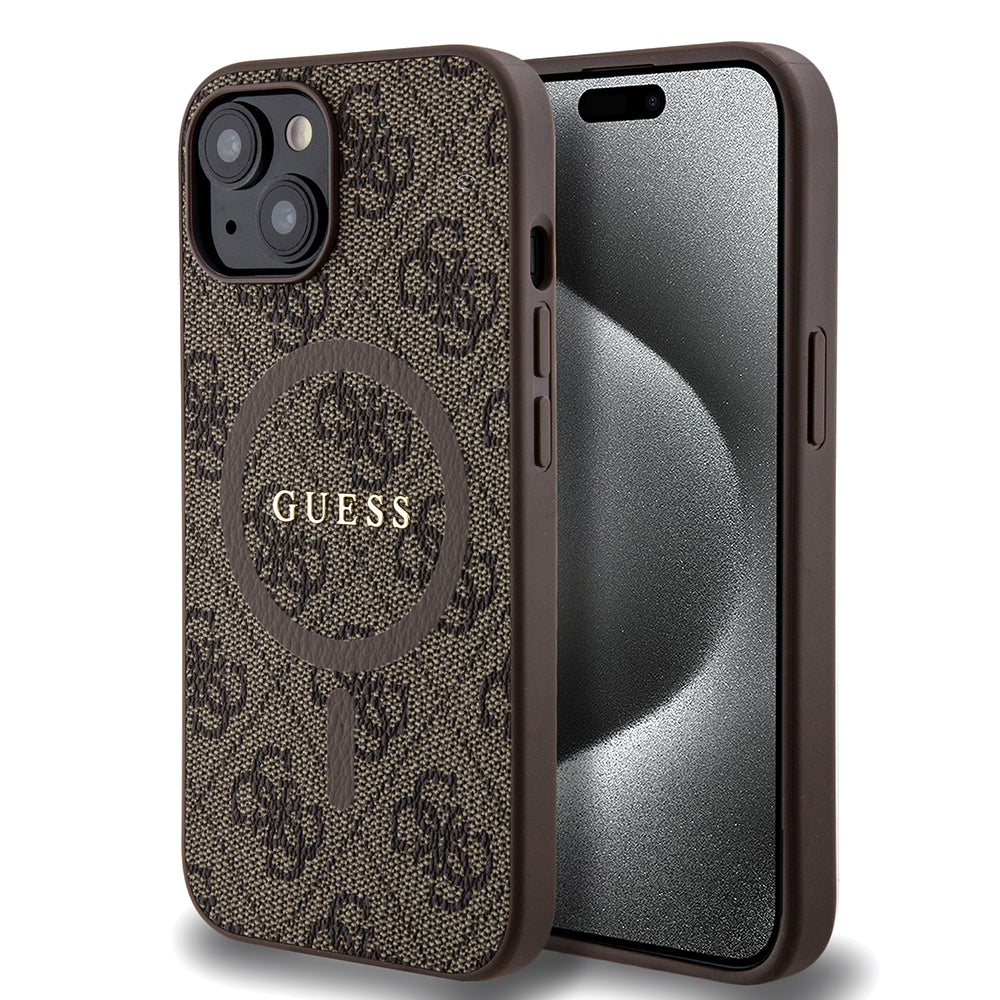 MagSafe Case for Apple iPhone 15, Guess, 4G Collection, Brown