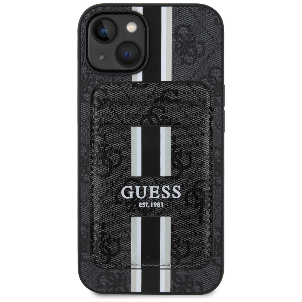 Puzdro MagSafe pre Apple iPhone 15, Guess, Cardslot 4G Stripes, Čierne