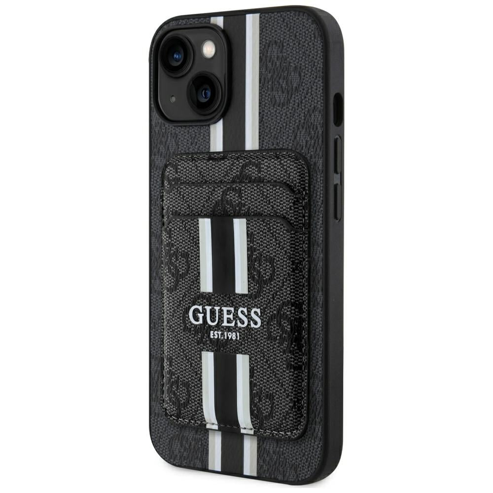 Puzdro MagSafe pre Apple iPhone 15, Guess, Cardslot 4G Stripes, Čierne