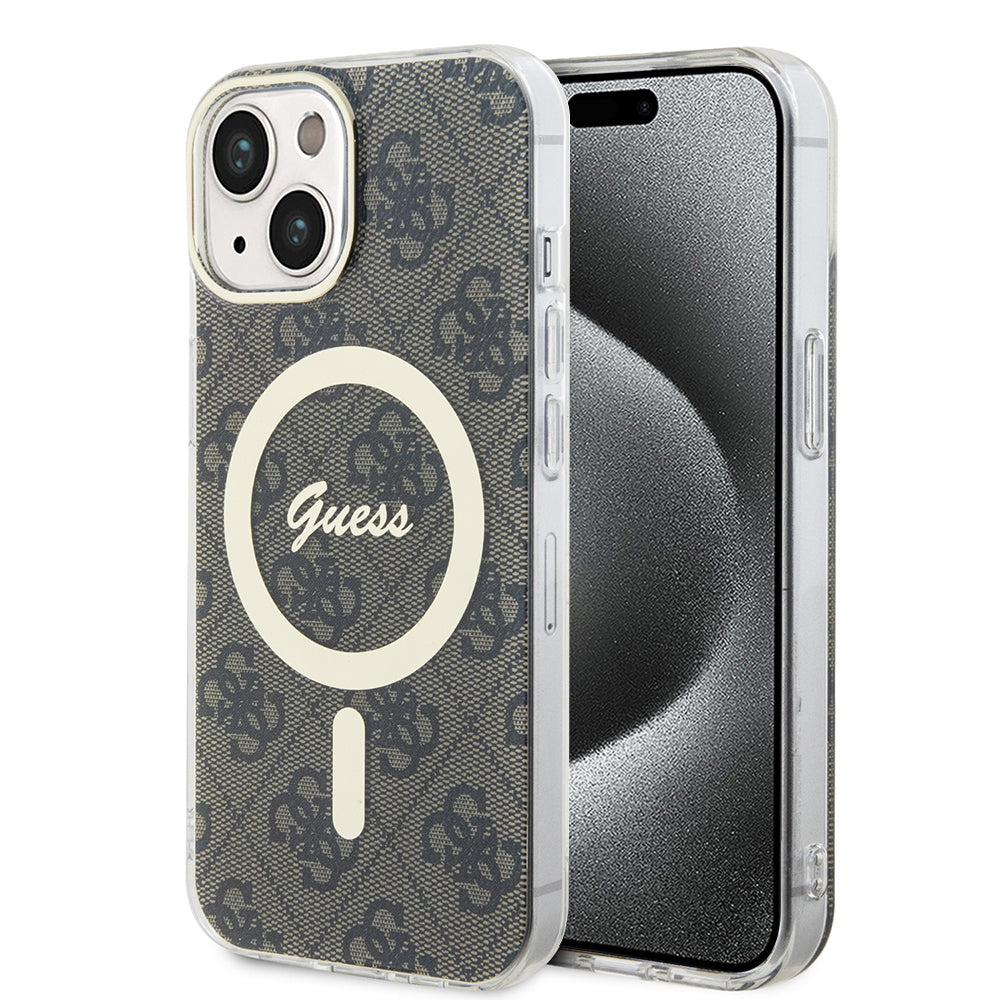 Puzdro MagSafe pre Apple iPhone 15, Guess, IML 4G, Hnedé