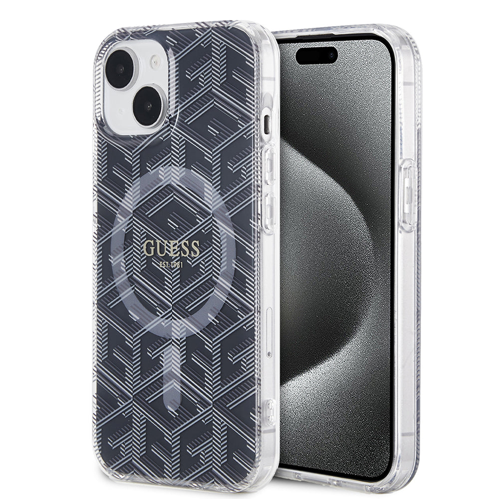 MagSafe Case for Apple iPhone 15, Guess, IML Gcube, Black