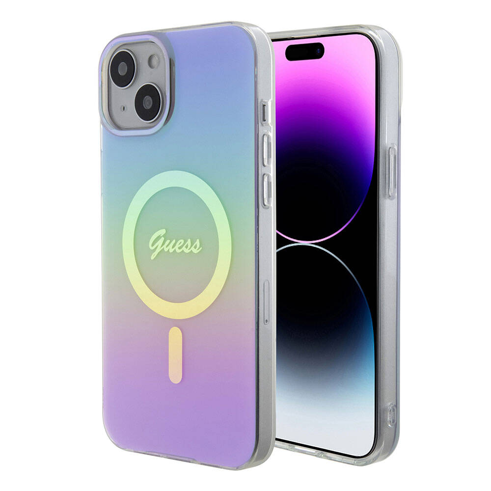 Puzdro MagSafe pre Apple iPhone 15, Guess, IML Iridescent, Fialová