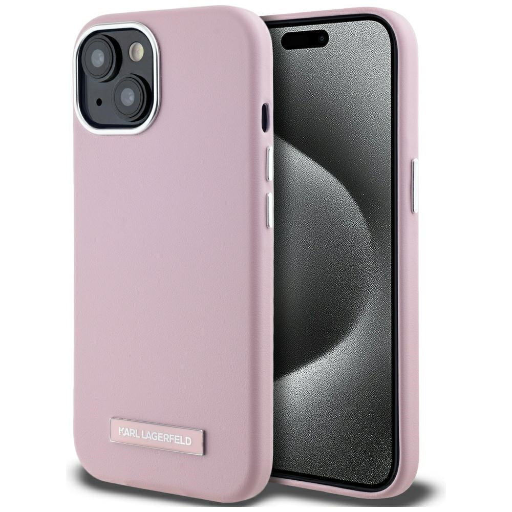 MagSafe Case for Apple iPhone 15, Karl Lagerfeld, FW Metal Plate, Pink