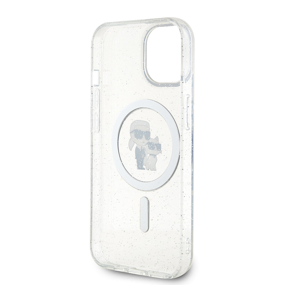Puzdro MagSafe pre Apple iPhone 15, Karl Lagerfeld, Glitter, Transparentné