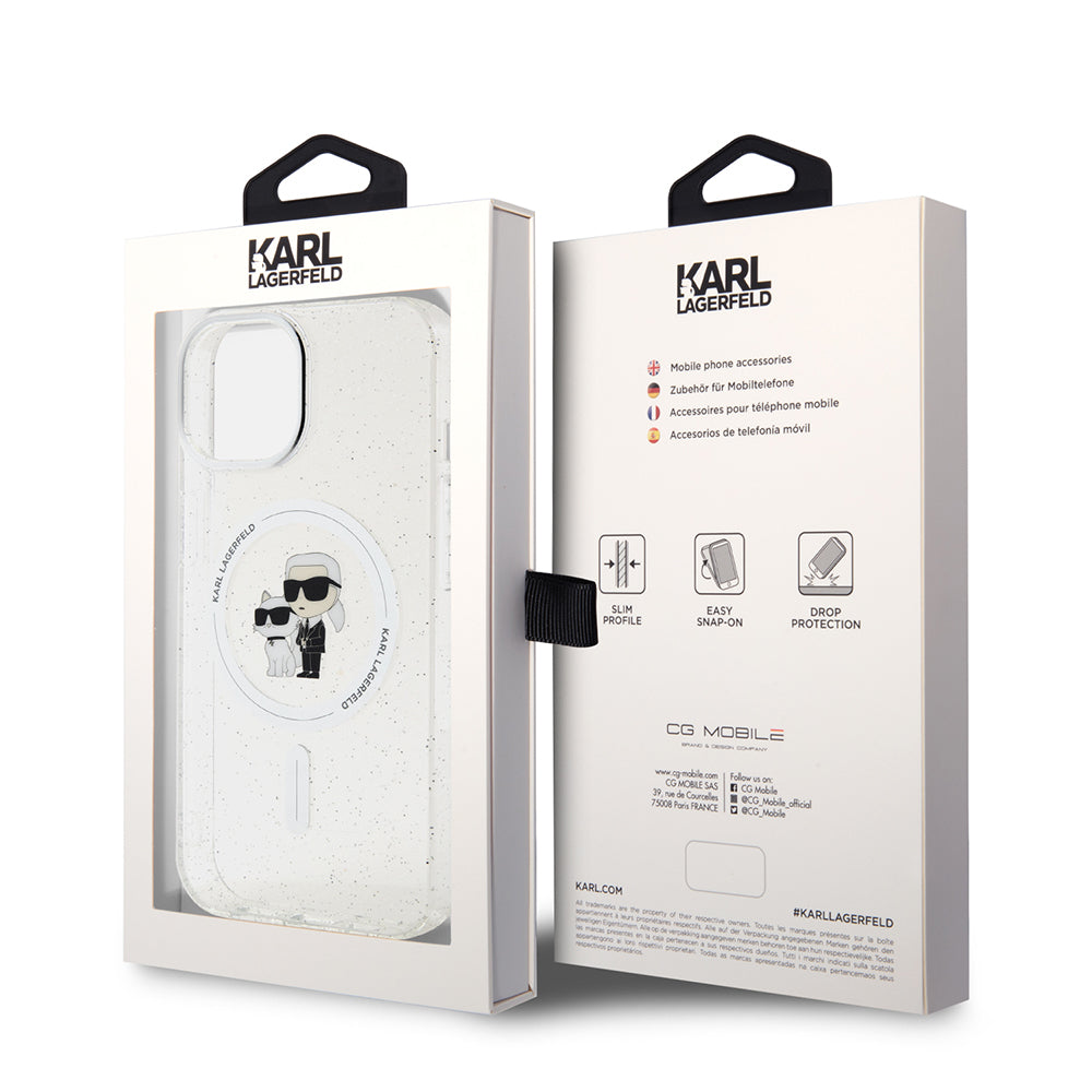 Puzdro MagSafe pre Apple iPhone 15, Karl Lagerfeld, Glitter, Transparentné