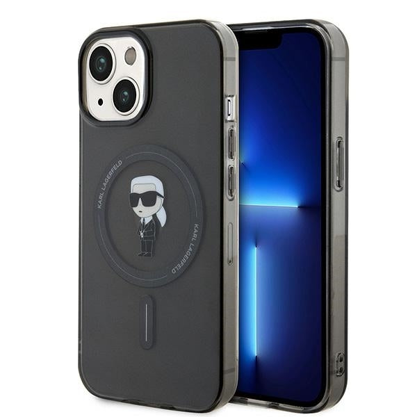 Puzdro MagSafe pre Apple iPhone 15, Karl Lagerfeld, IML Ikonik Karl, Čierne