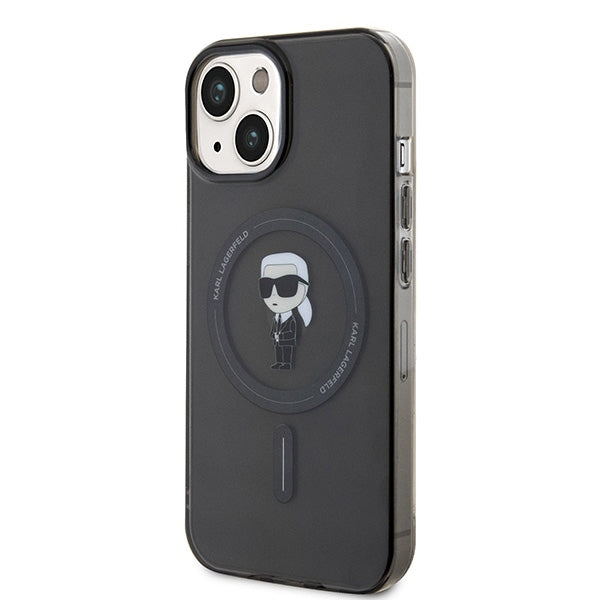 Puzdro MagSafe pre Apple iPhone 15, Karl Lagerfeld, IML Ikonik Karl, Čierne