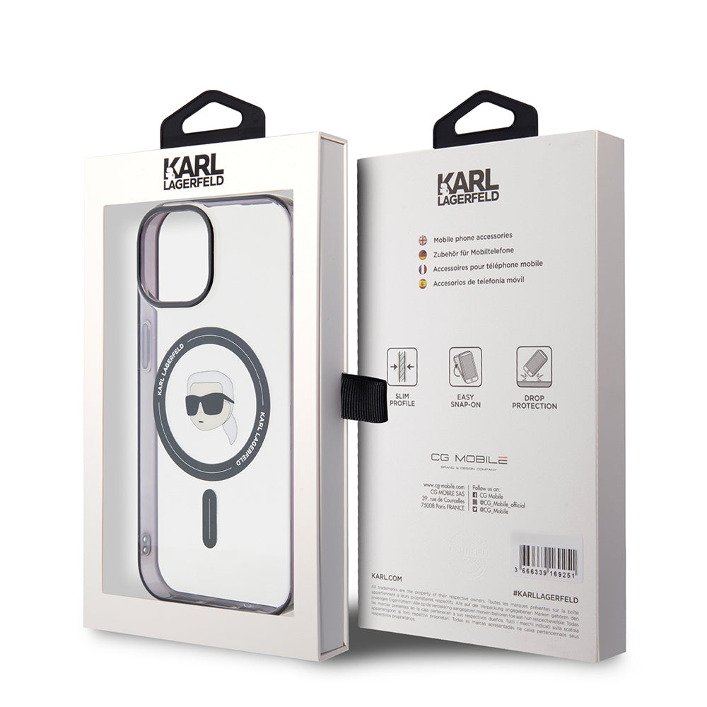 Puzdro MagSafe pre Apple iPhone 15, Karl Lagerfeld, IML Karl's Head, Priehľadné
