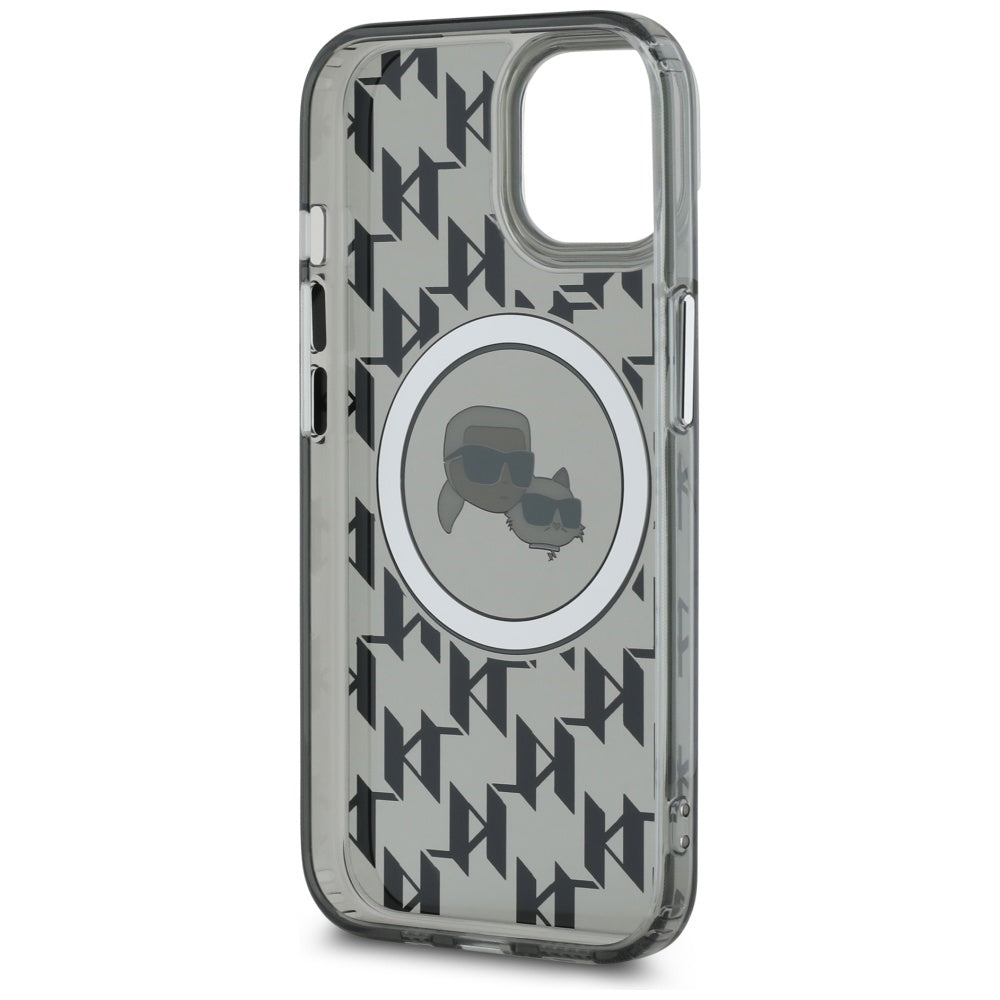 Puzdro MagSafe pre Apple iPhone 15, Karl Lagerfeld, IML Monogram Karl & Choupette's Heads, Čierne