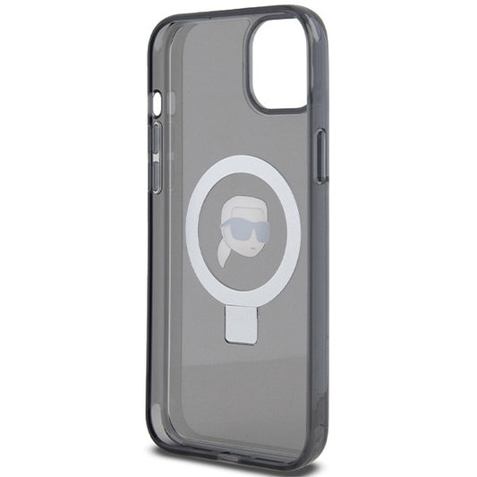 Puzdro MagSafe pre Apple iPhone 15, Karl Lagerfeld, Ring Stand Karl's Head, Čierne