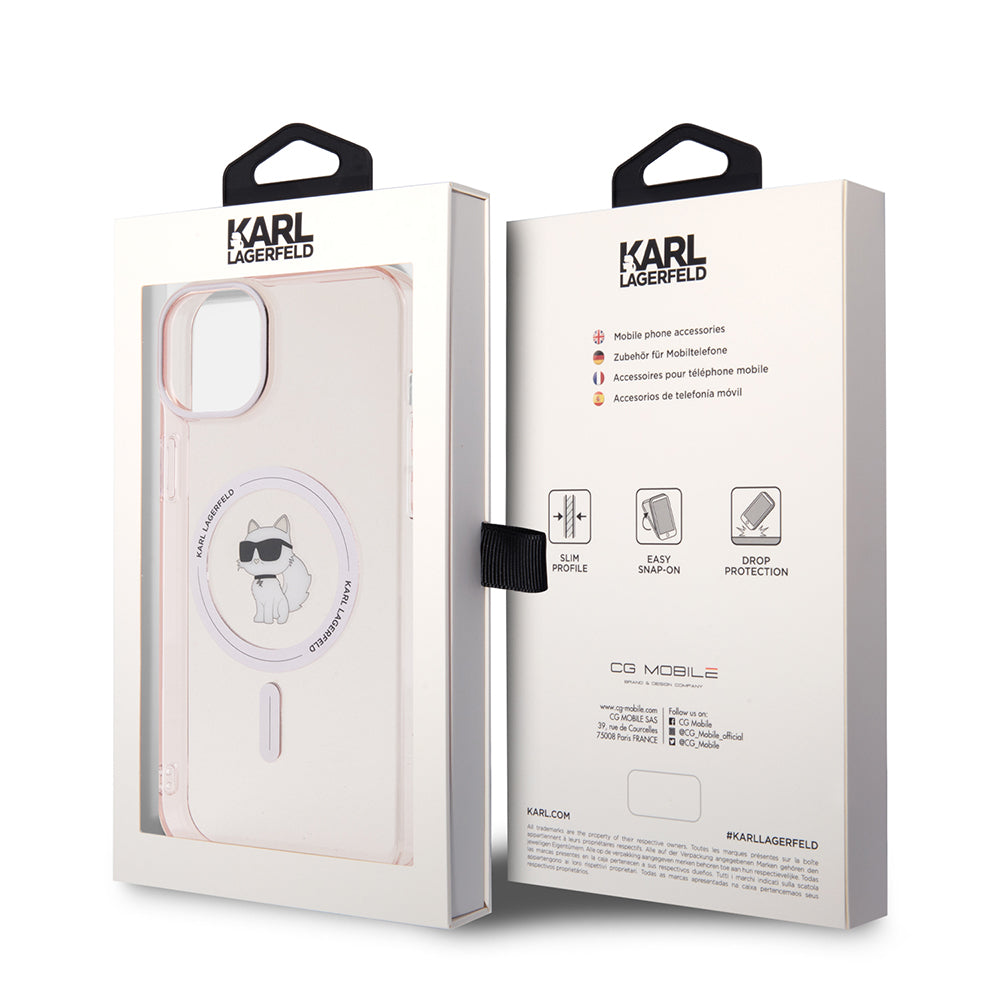 Puzdro MagSafe pre Apple iPhone 15 Plus / 14 Plus, Karl Lagerfeld, IML Choupette, Ružová