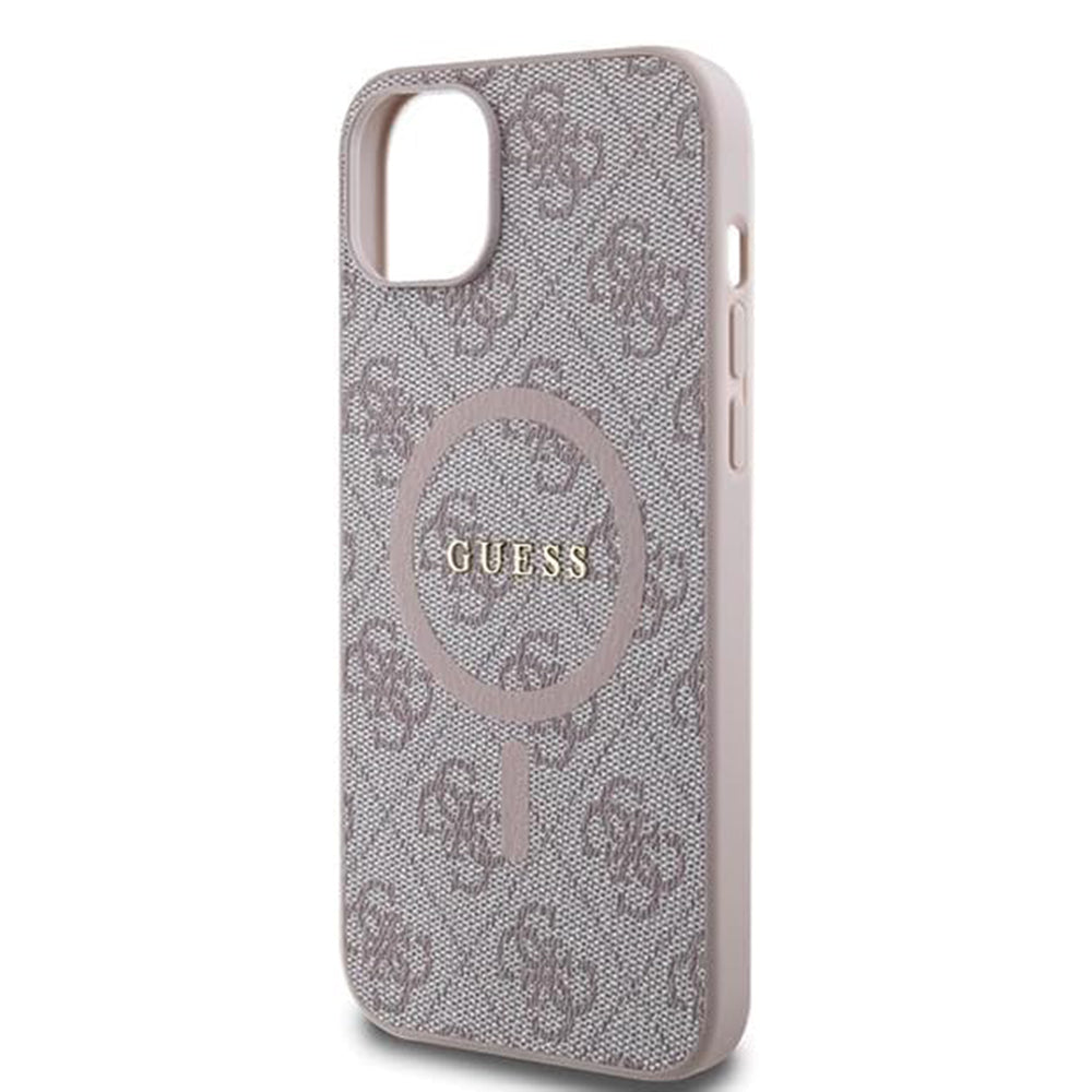 Puzdro MagSafe pre Apple iPhone 15 Plus, Guess, 4G Collection, Ružová