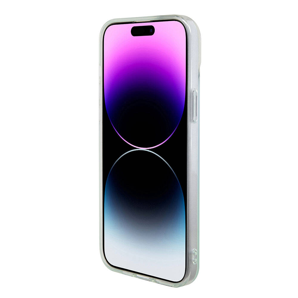 Puzdro MagSafe pre Apple iPhone 15 Plus, Guess, IML Iridescent, Tyrkysová