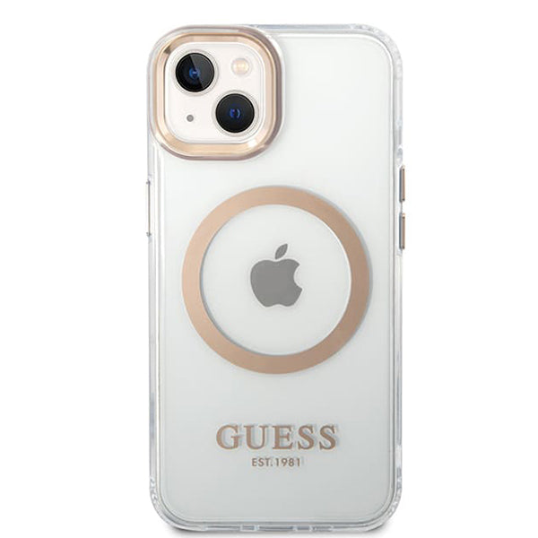Puzdro MagSafe pre Apple iPhone 15 Plus, Guess, Metal Outline, Zlaté