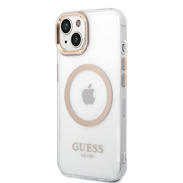 Puzdro MagSafe pre Apple iPhone 15 Plus, Guess, Metal Outline, Zlaté