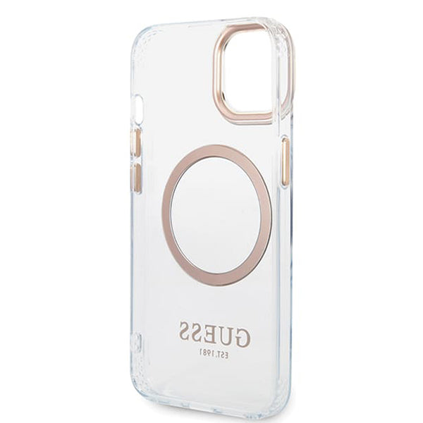 Puzdro MagSafe pre Apple iPhone 15 Plus, Guess, Metal Outline, Zlaté