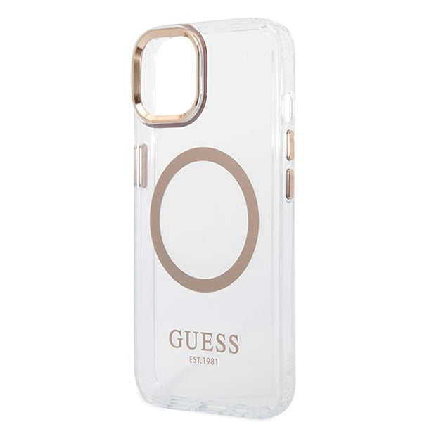 Puzdro MagSafe pre Apple iPhone 15 Plus, Guess, Metal Outline, Zlaté