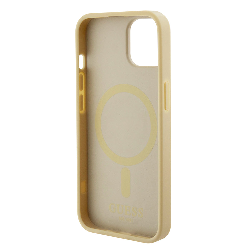 Puzdro MagSafe pre Apple iPhone 15 Plus, Guess, Saffiano, Zlaté