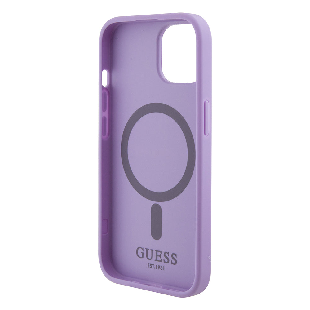 Puzdro MagSafe pre Apple iPhone 15 Plus, Guess, Saffiano, Fialová
