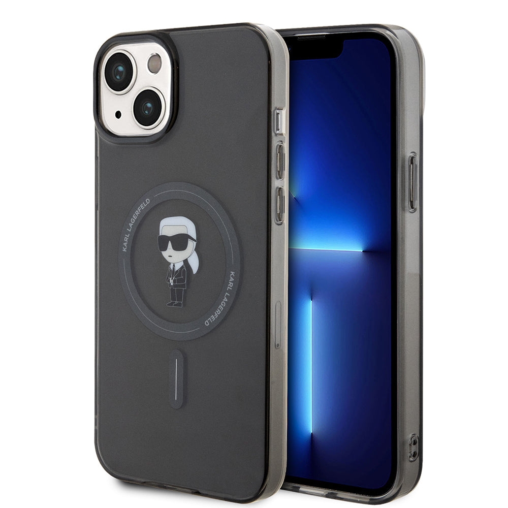 Puzdro MagSafe pre Apple iPhone 15 Plus, Karl Lagerfeld, IML Ikonik Karl, Čierne