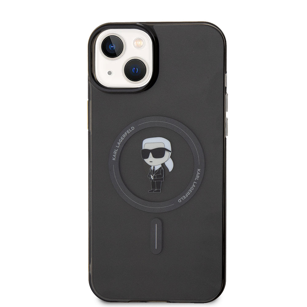 Puzdro MagSafe pre Apple iPhone 15 Plus, Karl Lagerfeld, IML Ikonik Karl, Čierne