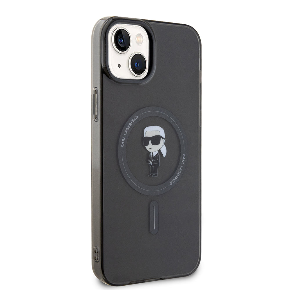 Puzdro MagSafe pre Apple iPhone 15 Plus, Karl Lagerfeld, IML Ikonik Karl, Čierne