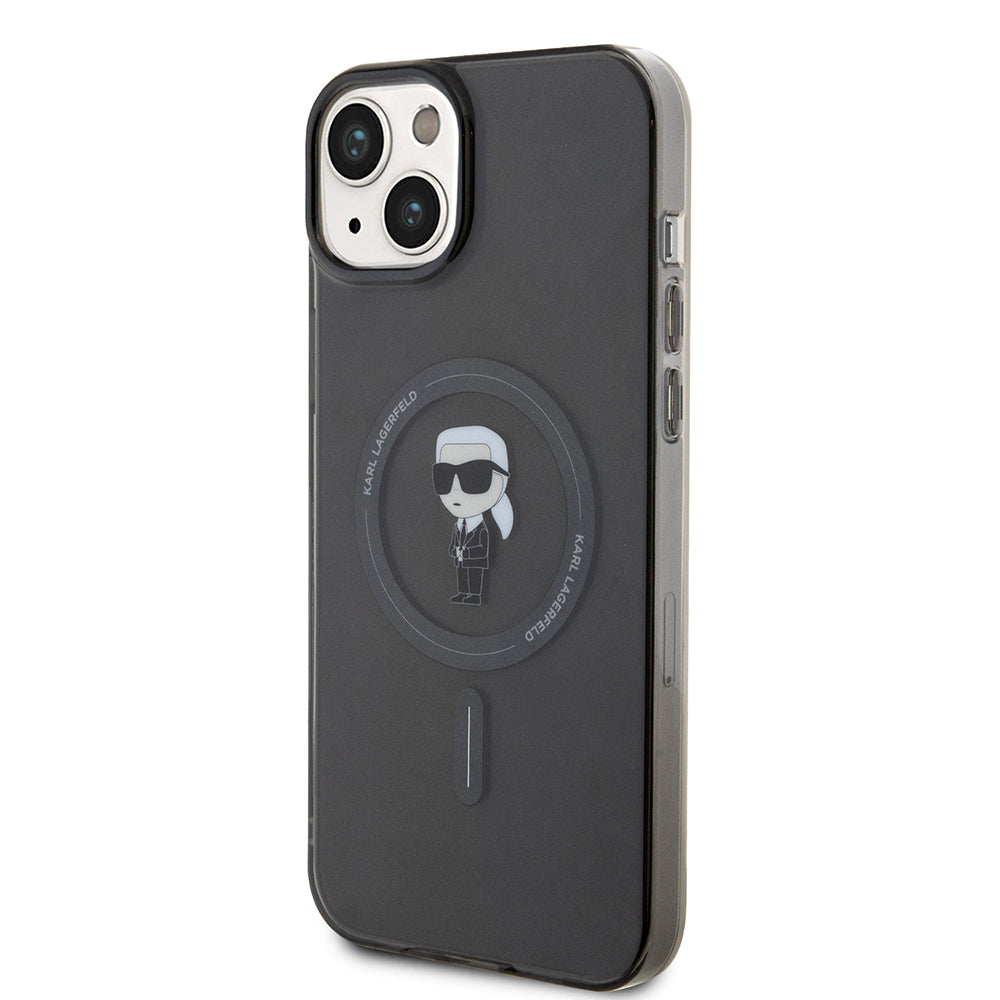 Puzdro MagSafe pre Apple iPhone 15 Plus, Karl Lagerfeld, IML Ikonik Karl, Čierne