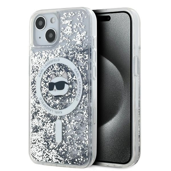 Puzdro MagSafe pre Apple iPhone 15 Plus, Karl Lagerfeld, Liquid Glitter Choupette's Head, Transparentné