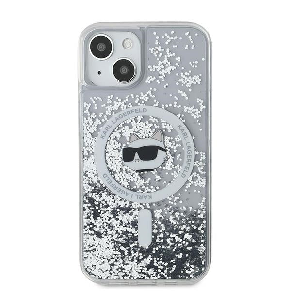 Puzdro MagSafe pre Apple iPhone 15 Plus, Karl Lagerfeld, Liquid Glitter Choupette's Head, Transparentné