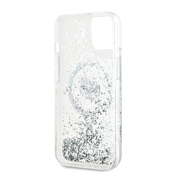 Puzdro MagSafe pre Apple iPhone 15 Plus, Karl Lagerfeld, Liquid Glitter Choupette's Head, Transparentné