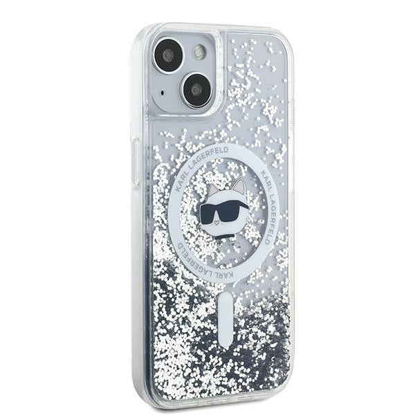 Puzdro MagSafe pre Apple iPhone 15 Plus, Karl Lagerfeld, Liquid Glitter Choupette's Head, Transparentné