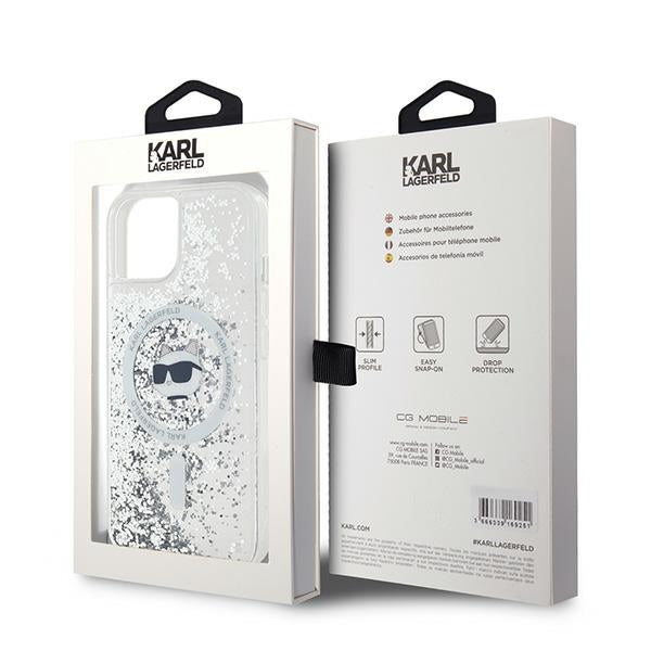 Puzdro MagSafe pre Apple iPhone 15 Plus, Karl Lagerfeld, Liquid Glitter Choupette's Head, Transparentné