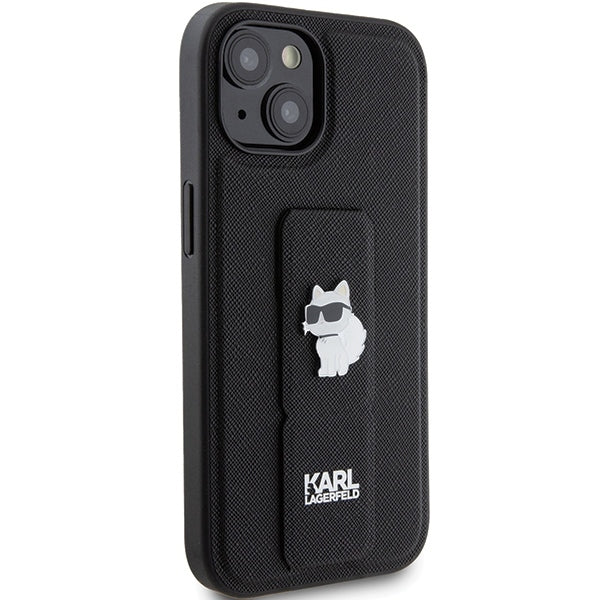 Puzdro MagSafe pre Apple iPhone 15 Plus, Karl Lagerfeld, Saffiano Gripstand Choupette, Čierne
