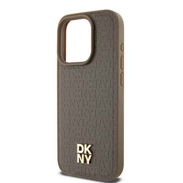 Puzdro MagSafe pre Apple iPhone 15 Pro, DKNY, Monogram Pattern Metal Logo, Hnedá